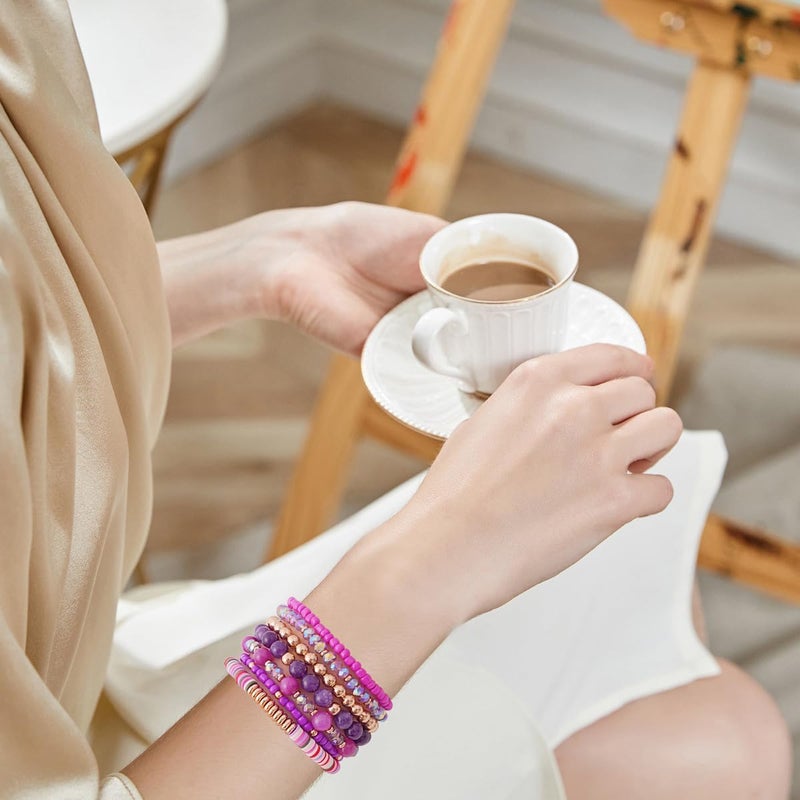 GOOJIDS Surfer Heishi Clay Bead Bracelets for Women Bohemian Stackable Gold Plated Beaded Stretch Bracelets Elastic Layering Friendship Bracelets Set Boho Jewelry - Image 5